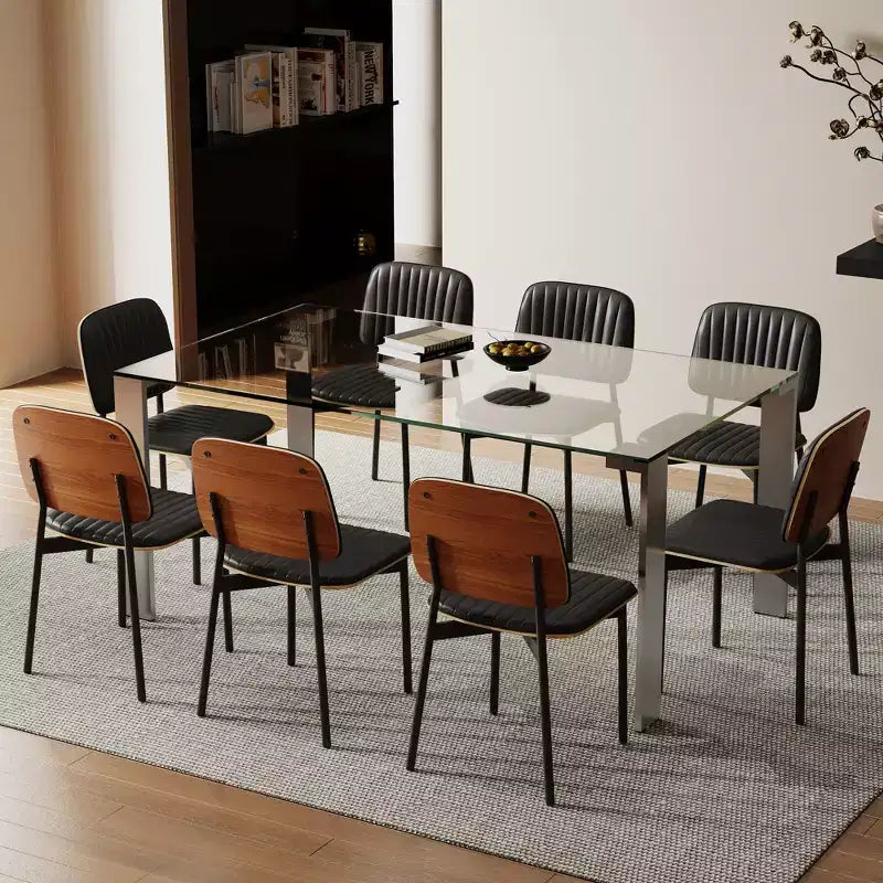 Tavolo da pranzo moderno Luck Live in vetro temperato con gambe in acciaio inossidabile, tavolo rettangolare da 6-8 posti per sala da pranzo, soggiorno