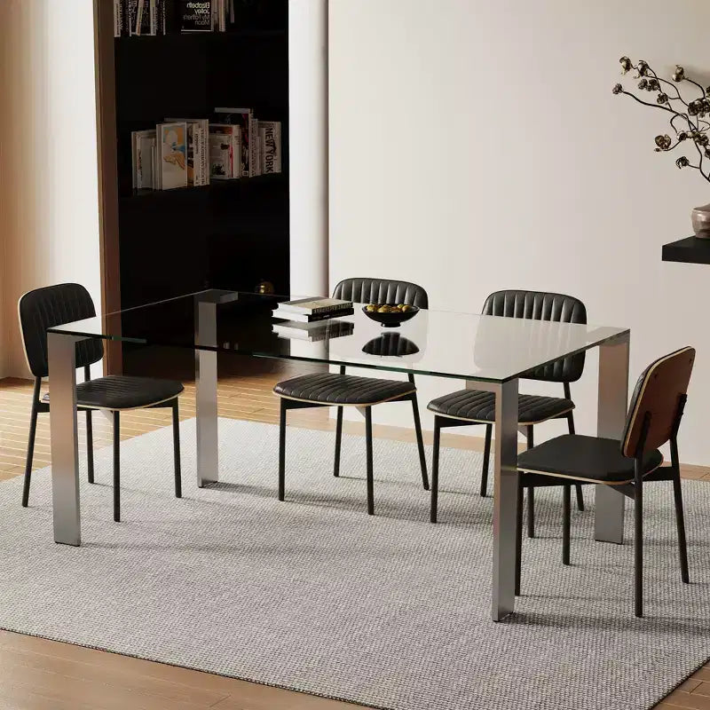 Luck Live Modern Tempered Glass Dining Table with Stainless Steel Legs, Rectangular 6-8 Seater Table for Dining Room, living room