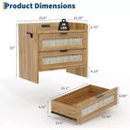 Comodino in Rattan, Comodino Boho con 2 Cassetti Contenitori, Tavolino da Salotto, Tavolino Laterale per Camera da Leto, Ufficio, Soggiorno