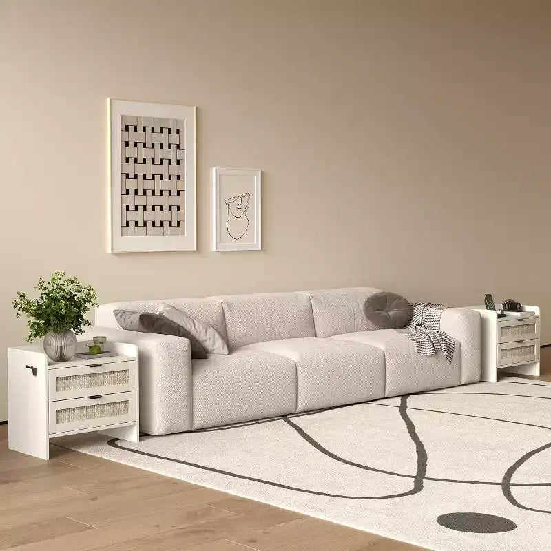 Comodino in Rattan, Comodino Boho con 2 Cassetti Contenitori, Tavolino da Salotto, Tavolino Laterale per Camera da Leto, Ufficio, Soggiorno