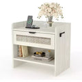 Rattan Nightstand, Boho Night Stand with 2 Drawer Storage Space, End Table, Sofa Side Table for Bedroom, Office, Living Room