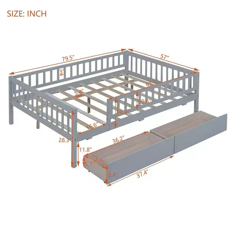 Lit de repos double Luxystar en bois avec deux tiroirs pour chambre d'enfant et chambre d'amis