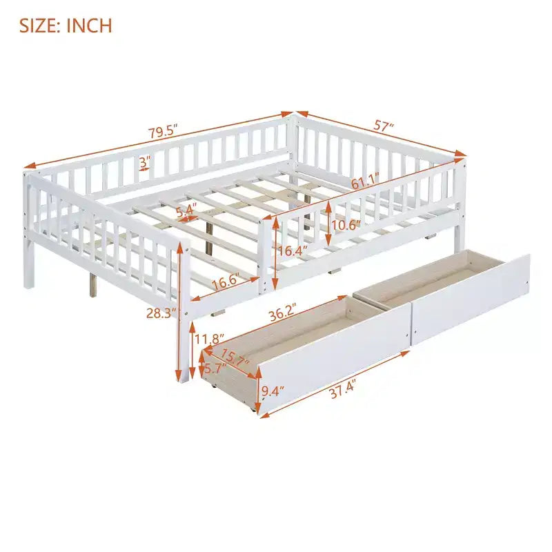 Lit de repos double Luxystar en bois avec deux tiroirs pour chambre d'enfant et chambre d'amis