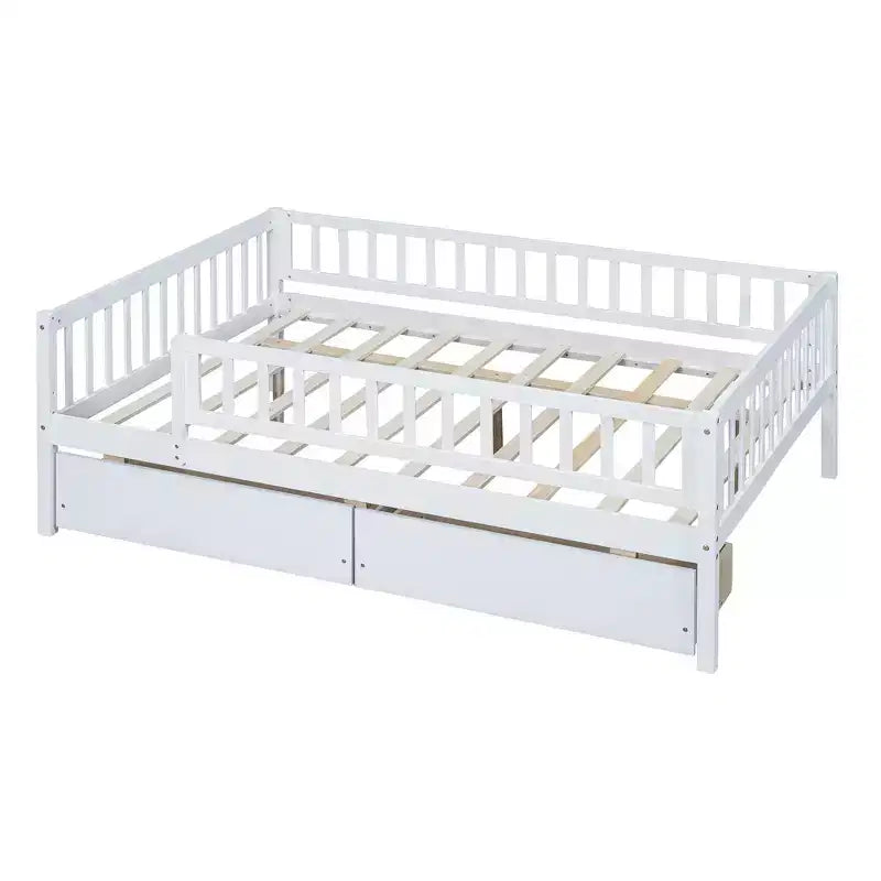 Lit de repos double Luxystar en bois avec deux tiroirs pour chambre d'enfant et chambre d'amis