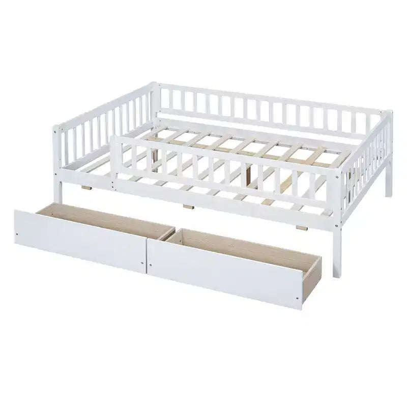 Lit de repos double Luxystar en bois avec deux tiroirs pour chambre d'enfant et chambre d'amis