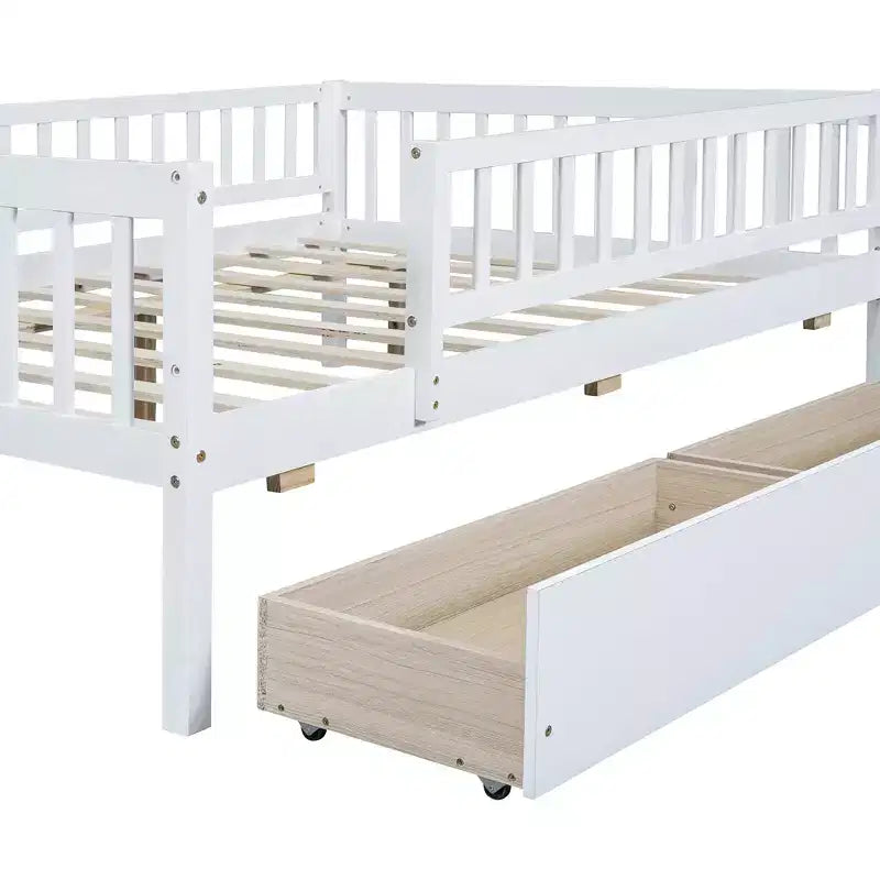 Lit de repos double Luxystar en bois avec deux tiroirs pour chambre d'enfant et chambre d'amis