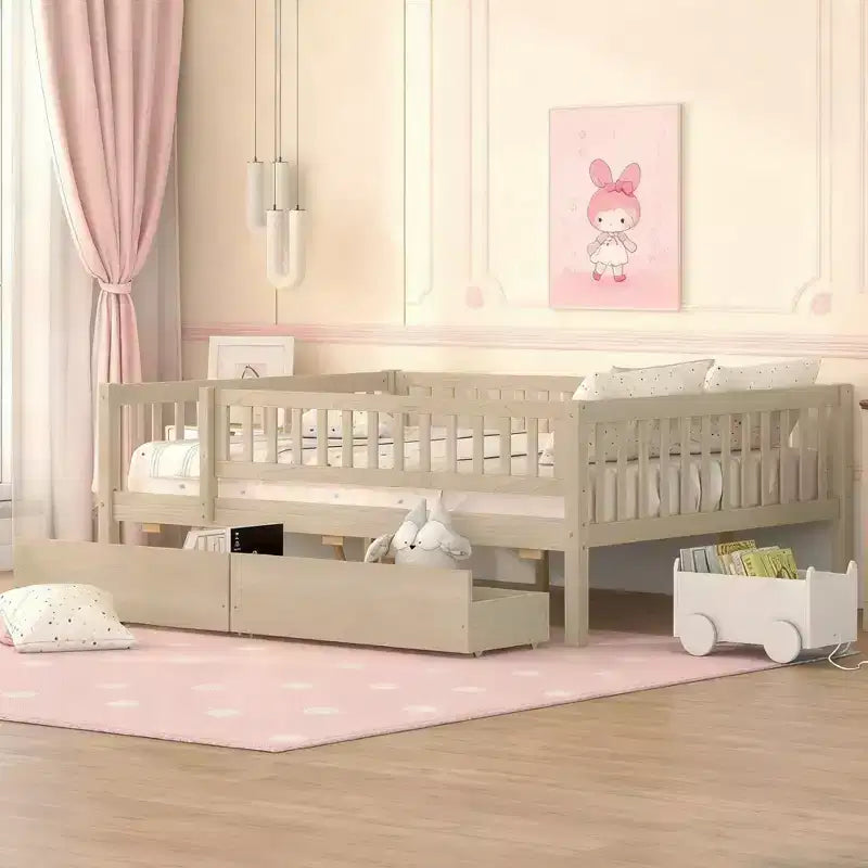 Luxystar Letto a giorno a grandezza naturale in legno con due cassetti per la camerata dei bambini e la camera degli ospiti