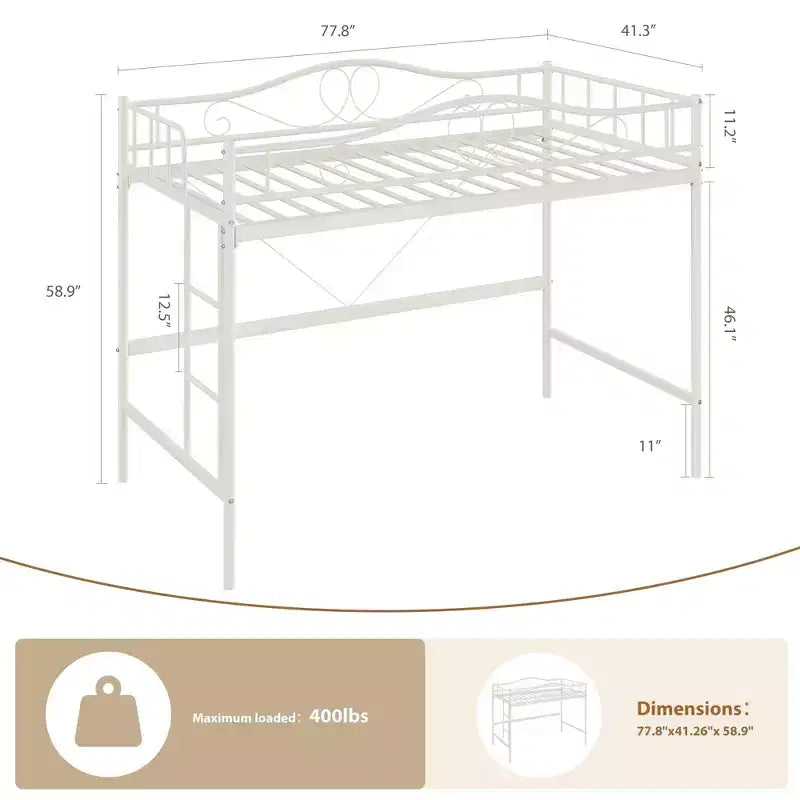 COZONY Letto a soppalco singolo con scaletta regolabile, telaio in metallo resistente capacità 180 kg sponda di sicurezza