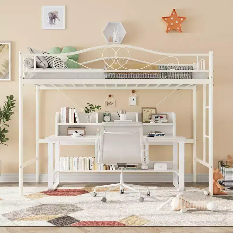 COZONY Letto a soppalco singolo con scaletta regolabile, telaio in metallo resistente capacità 180 kg sponda di sicurezza