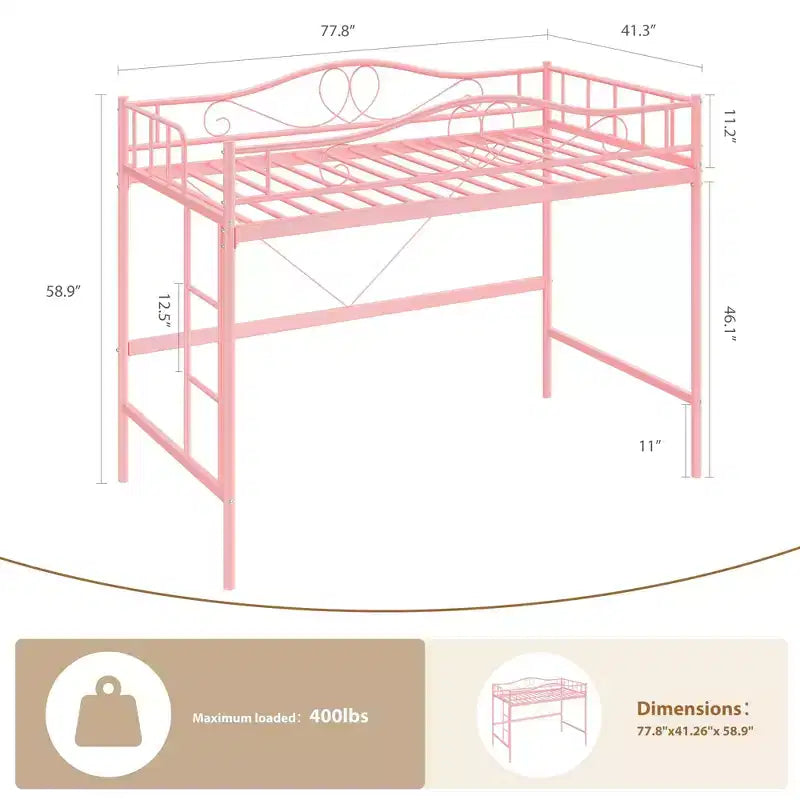 COZONY Letto a soppalco singolo con scaletta regolabile, telaio in metallo resistente capacità 180 kg sponda di sicurezza