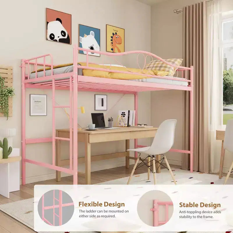 COZONY Letto a soppalco singolo con scaletta regolabile, telaio in metallo resistente capacità 180 kg sponda di sicurezza