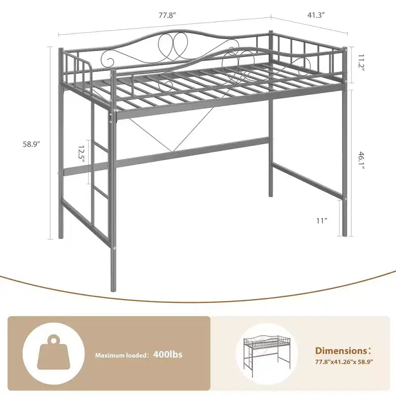 COZONY Letto a soppalco singolo con scaletta regolabile, telaio in metallo resistente capacità 180 kg sponda di sicurezza