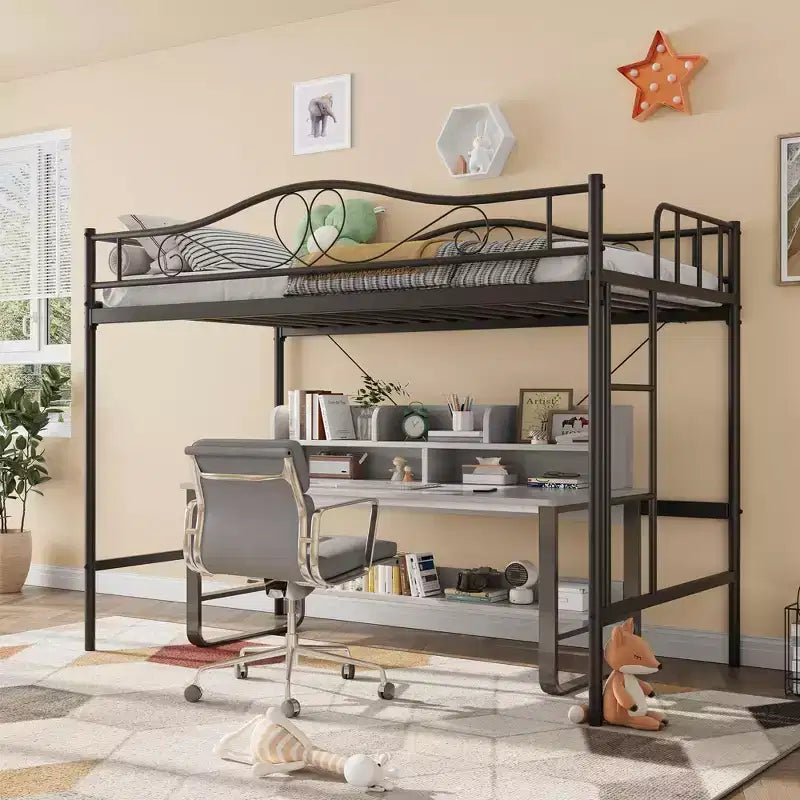 COZONY Loft Bed Twin with Adjustable Ladder, Heavy Duty Metal Frame 400 Lbs Capacity Safety Guardrail