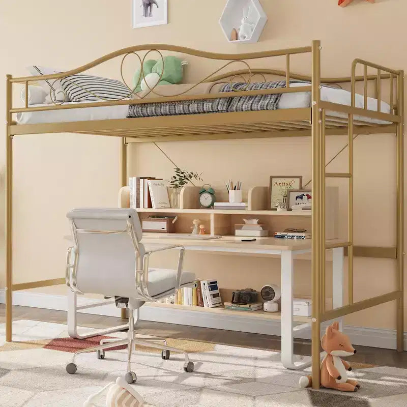 COZONY Letto a soppalco singolo con scaletta regolabile, telaio in metallo resistente capacità 180 kg sponda di sicurezza