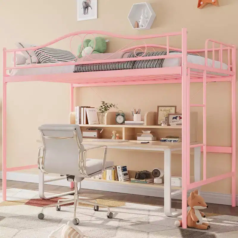 COZONY Letto a soppalco singolo con scaletta regolabile, telaio in metallo resistente capacità 180 kg sponda di sicurezza