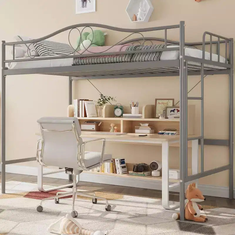 COZONY Letto a soppalco singolo con scaletta regolabile, telaio in metallo resistente capacità 180 kg sponda di sicurezza