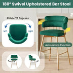 Okak Lot de 2 tabourets de bar à hauteur de comptoir 26/28 po, chaises de bar pivotantes à 180° avec dossiers et pieds en métal pour îlot de cuisine, café, vert