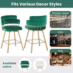 Okak Lot de 2 tabourets de bar à hauteur de comptoir 26/28 po, chaises de bar pivotantes à 180° avec dossiers et pieds en métal pour îlot de cuisine, café, vert