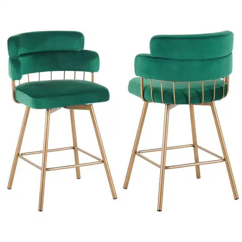 Okak Lot de 2 tabourets de bar à hauteur de comptoir 26/28 po, chaises de bar pivotantes à 180° avec dossiers et pieds en métal pour îlot de cuisine, café, vert