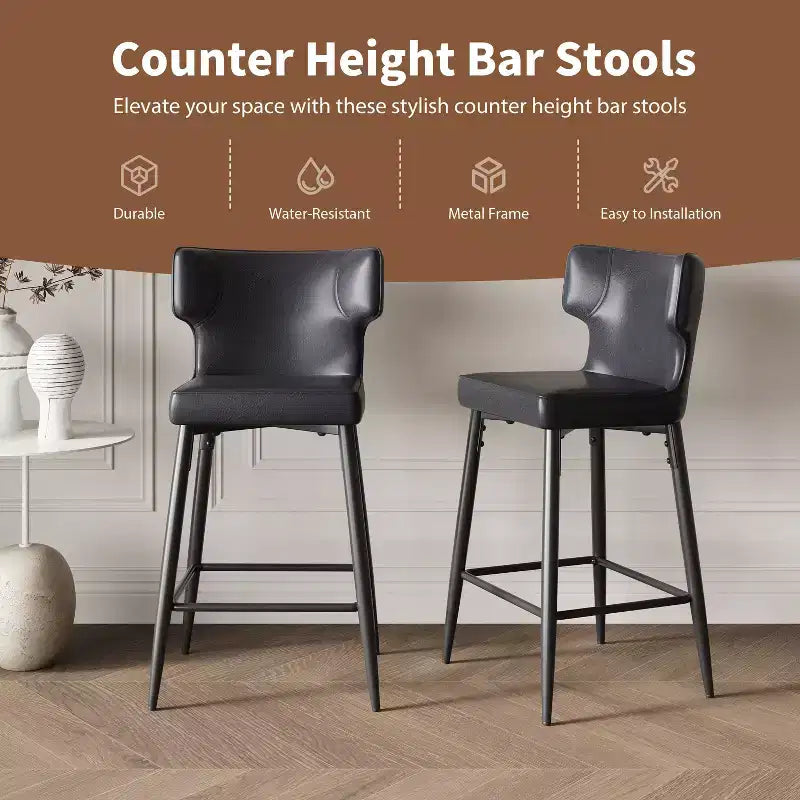 Okak Lot de 2 tabourets de bar à hauteur de comptoir 26/28 po, chaises de bar pivotantes à 180° avec dossiers et pieds en métal pour îlot de cuisine, café, vert