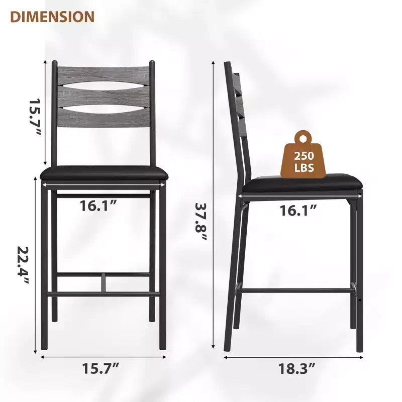 COZONY Lot de 2 tabourets de bar, chaises de bar hauteur comptoir avec dossier et repose-pieds, tabourets de bar en bois rembourrés en similicuir pour îlot de cuisine, salle à manger