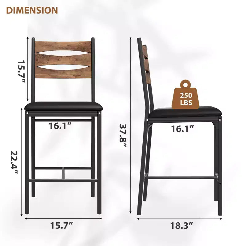 COZONY Lot de 2 tabourets de bar, chaises de bar hauteur comptoir avec dossier et repose-pieds, tabourets de bar en bois rembourrés en similicuir pour îlot de cuisine, salle à manger