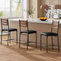 COZONY Bar Stools Set of 2, Counter Height Bar Chairs with Back & Footrest, Faux Leather Upholstered Wooden Barstools for Kitchen Island, Dining Room