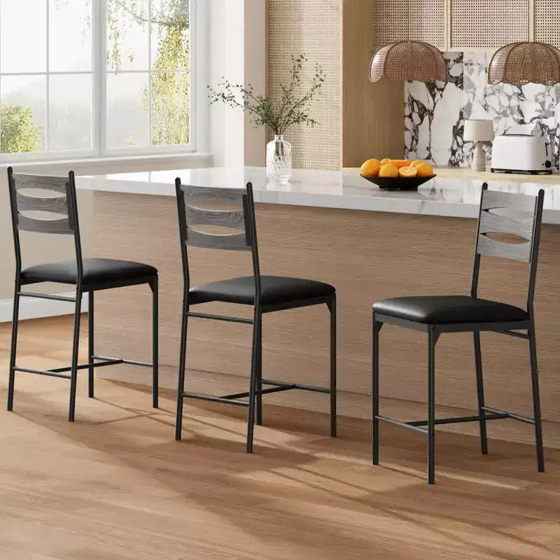 COZONY Lot de 2 tabourets de bar, chaises de bar hauteur comptoir avec dossier et repose-pieds, tabourets de bar en bois rembourrés en similicuir pour îlot de cuisine, salle à manger
