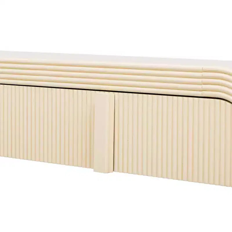 Consolle da ingresso minimalista Whisen con curve morbide e arrotondate, eleganti cassetti scanalati e superficie lucida e resistente