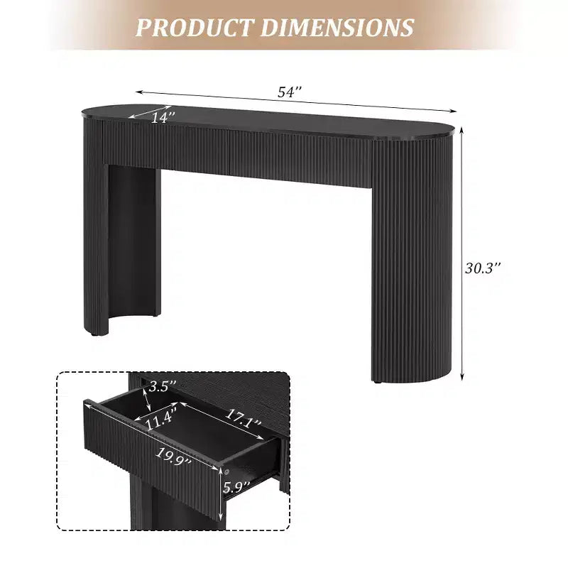 Consolle da ingresso minimalista Whisen con curve morbide e arrotondate, eleganti cassetti scanalati e superficie lucida e resistente