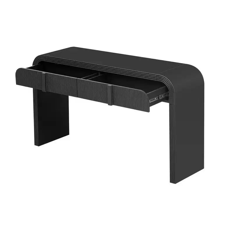 Consolle da ingresso minimalista Whisen con curve morbide e arrotondate, eleganti cassetti scanalati e superficie lucida e resistente