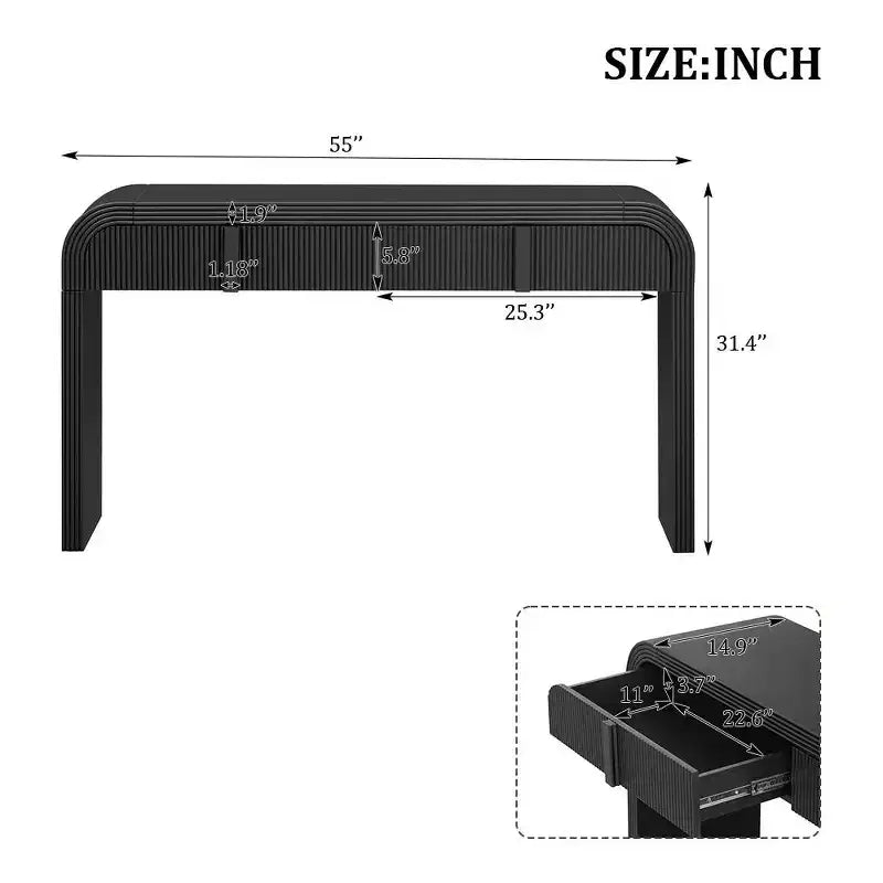 Consolle da ingresso minimalista Whisen con curve morbide e arrotondate, eleganti cassetti scanalati e superficie lucida e resistente