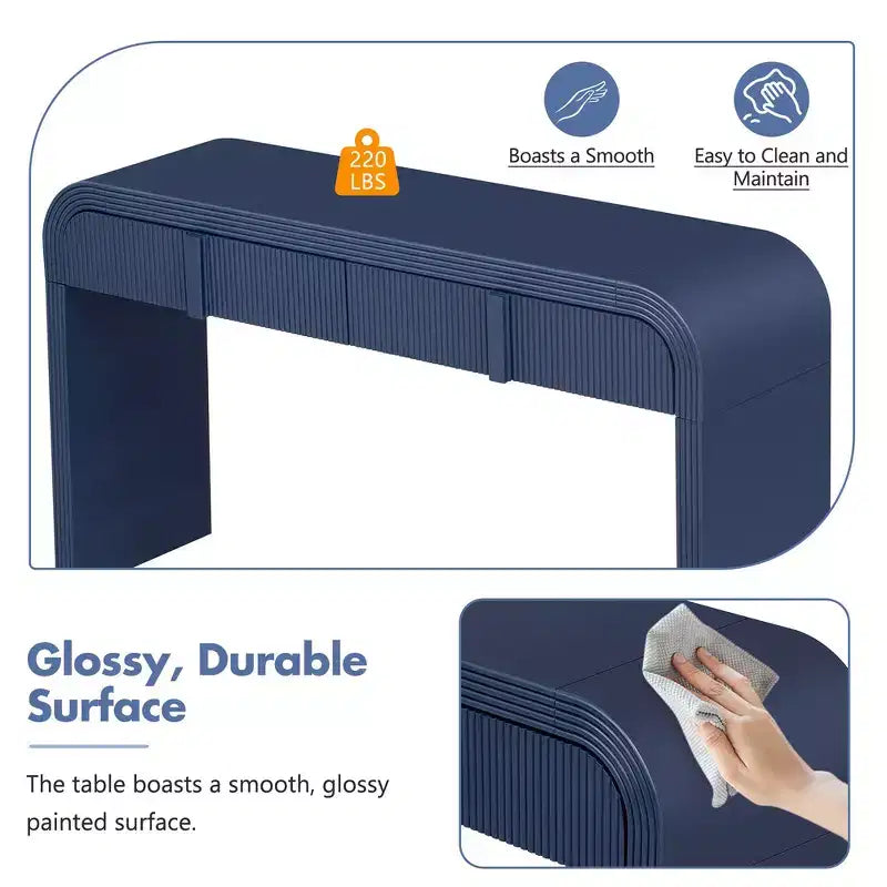 Consolle da ingresso minimalista Whisen con curve morbide e arrotondate, eleganti cassetti scanalati e superficie lucida e resistente