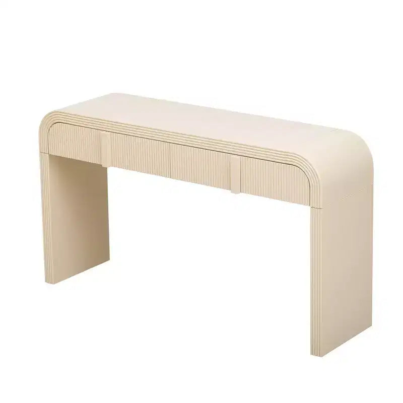 Consolle da ingresso minimalista Whisen con curve morbide e arrotondate, eleganti cassetti scanalati e superficie lucida e resistente