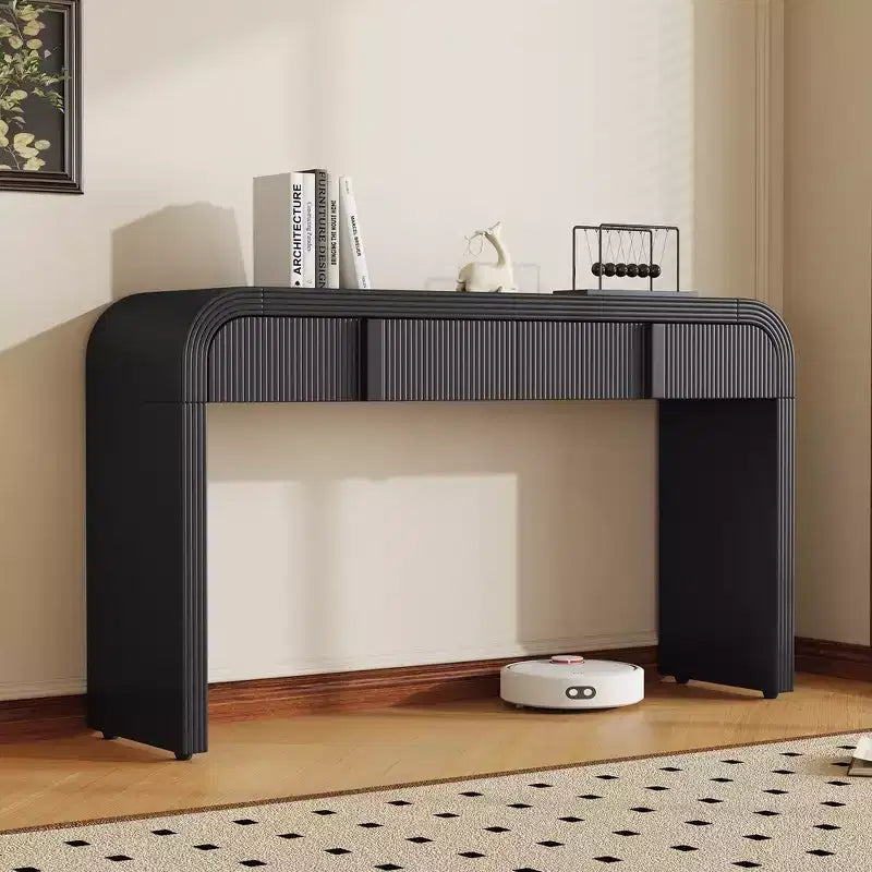 Console d'entrée minimaliste Whisen avec courbes douces et arrondies, tiroirs rainurés élégants et surface brillante durable