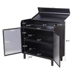 Credenza moderna nera, mobile con piano a ribalta e struttura in acciaio e ante in vetro temperato, credenza in stile antico per cucina o sala da pranzo