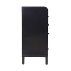 Credenza moderna nera, mobile con piano a ribalta e struttura in acciaio e ante in vetro temperato, credenza in stile antico per cucina o sala da pranzo