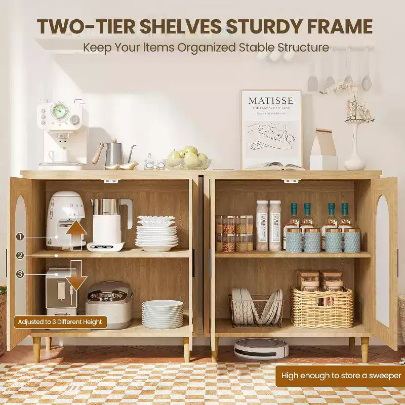 Credenza da Buffet per Cucina con Rattan, Mobile Contenitore con Ampio Spazio