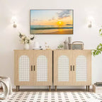 Credenza da Buffet per Cucina con Rattan, Mobile Contenitore con Ampio Spazio