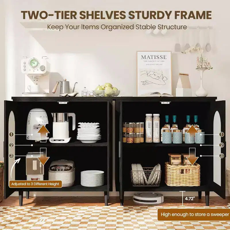 Credenza da Buffet per Cucina con Rattan, Mobile Contenitore con Ampio Spazio