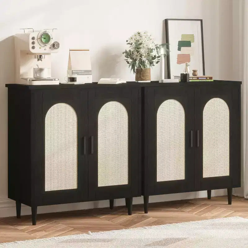 Credenza da Buffet per Cucina con Rattan, Mobile Contenitore con Ampio Spazio