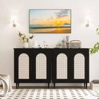 Credenza da Buffet per Cucina con Rattan, Mobile Contenitore con Ampio Spazio