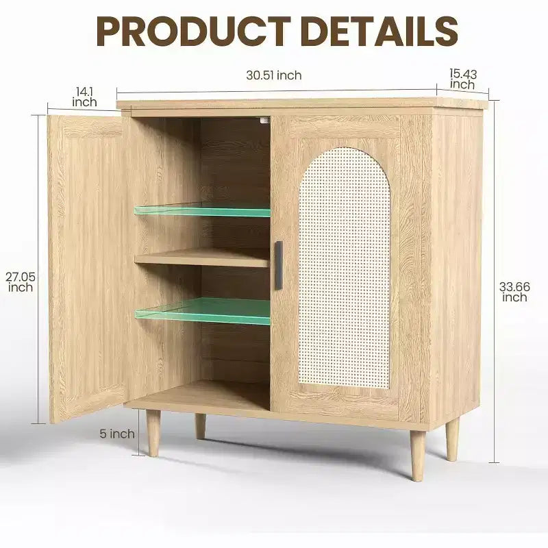Credenza da Buffet per Cucina con Rattan, Mobile Contenitore con Ampio Spazio
