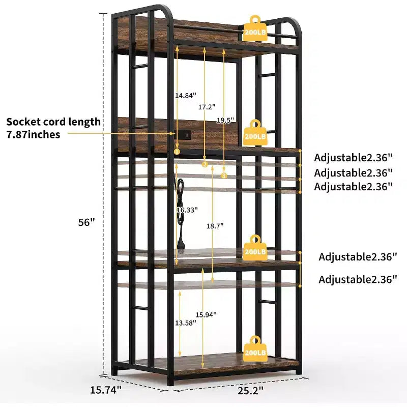 Scaffale da Panettiere a 4 Ripiani Ampio spazio di archiviazione a 4 livelli, supporto per microonde autoportante, struttura in metallo resistente, barriera protettiva e stabilità, design salvaspazio