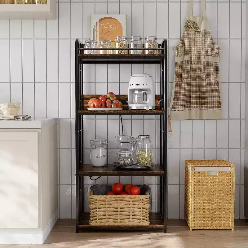 Scaffale da Panettiere a 4 Ripiani Ampio spazio di archiviazione a 4 livelli, supporto per microonde autoportante, struttura in metallo resistente, barriera protettiva e stabilità, design salvaspazio