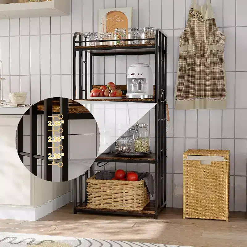 Scaffale da Panettiere a 4 Ripiani Ampio spazio di archiviazione a 4 livelli, supporto per microonde autoportante, struttura in metallo resistente, barriera protettiva e stabilità, design salvaspazio