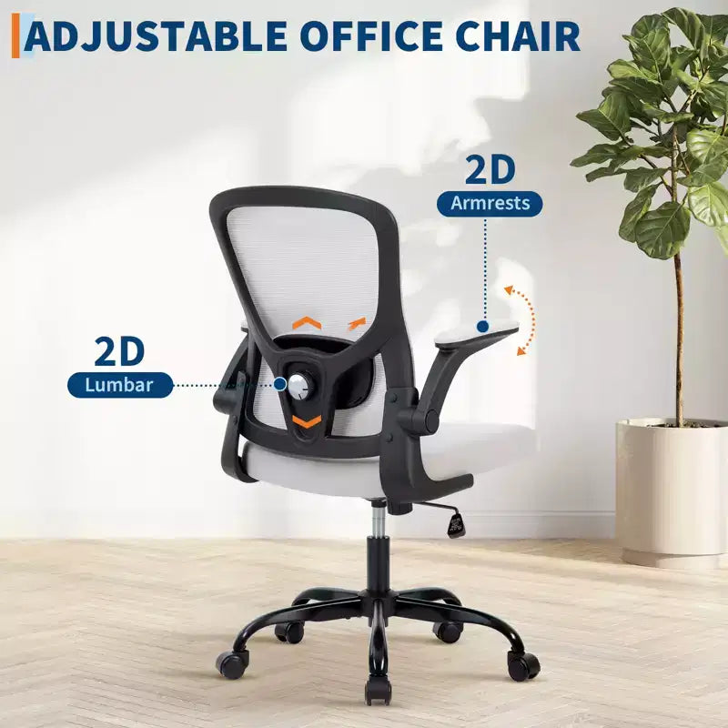 Chaise de Bureau Chaise de Bureau Ergonomique, Soutien Lombaire Réglable, Accoudoirs Relevables, Chaise de Bureau en Maille, Chaise de Bureau Gaming Pivotante à Roulettes