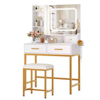 Vanity with mirror and light, 4 drawers and 2 storage shelves, LED light vanity, 3 lighting modes, perfect for the bedroom