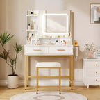 Coiffeuse avec miroir et lumière, 4 tiroirs et 2 étagères de rangement, coiffeuse à lumière LED, 3 modes d'éclairage, parfaite pour la chambre à coucher