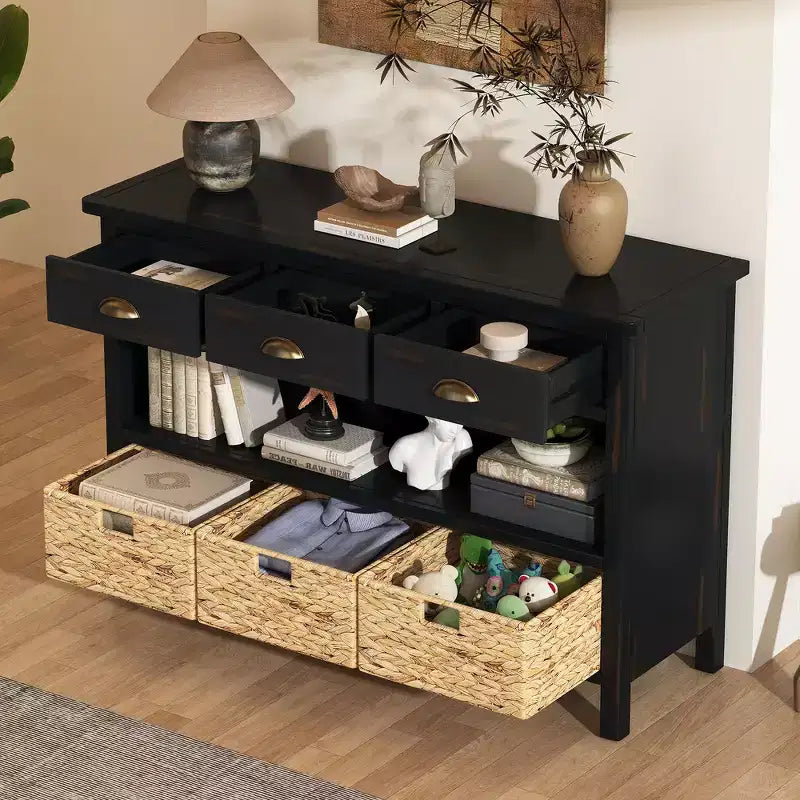 Tavolo consolle da ingresso Whisen Vintage, tavolino da divano con struttura in legno stabile, design portante e spazio pratico